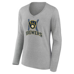 Milwaukee Brewers Women's Personalized Name & Number Fastball Long Sleeve V-Neck T-Shirt - MLB T-shirts