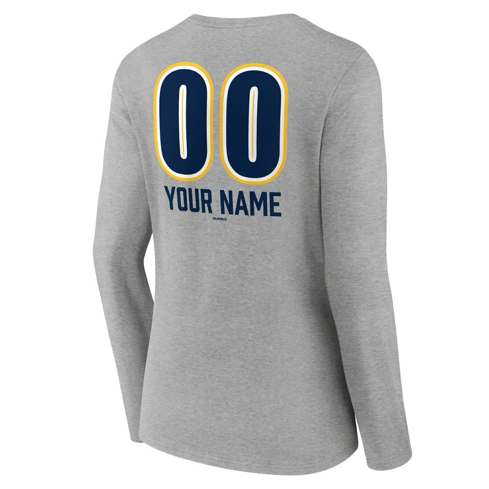 Milwaukee Brewers Women's Personalized Name & Number Fastball Long Sleeve V-Neck T-Shirt - MLB T-shirts