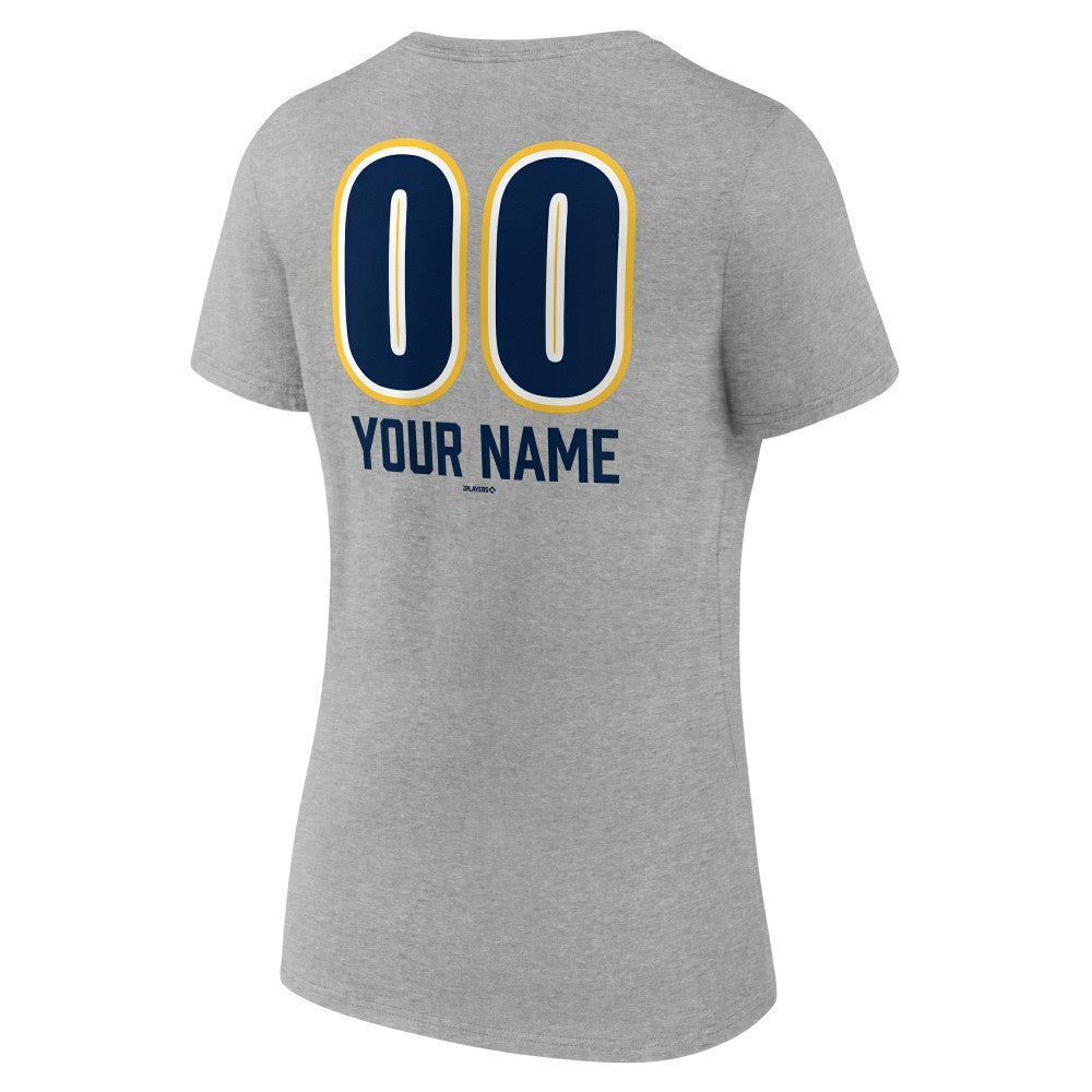Milwaukee Brewers Women's Personalized Name & Number Fastball V-Neck T-Shirt - MLB T-shirts