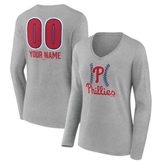 Philadelphia Phillies Women's Personalized Name & Number Fastball Long Sleeve V-Neck T-Shirt - MLB T-shirts
