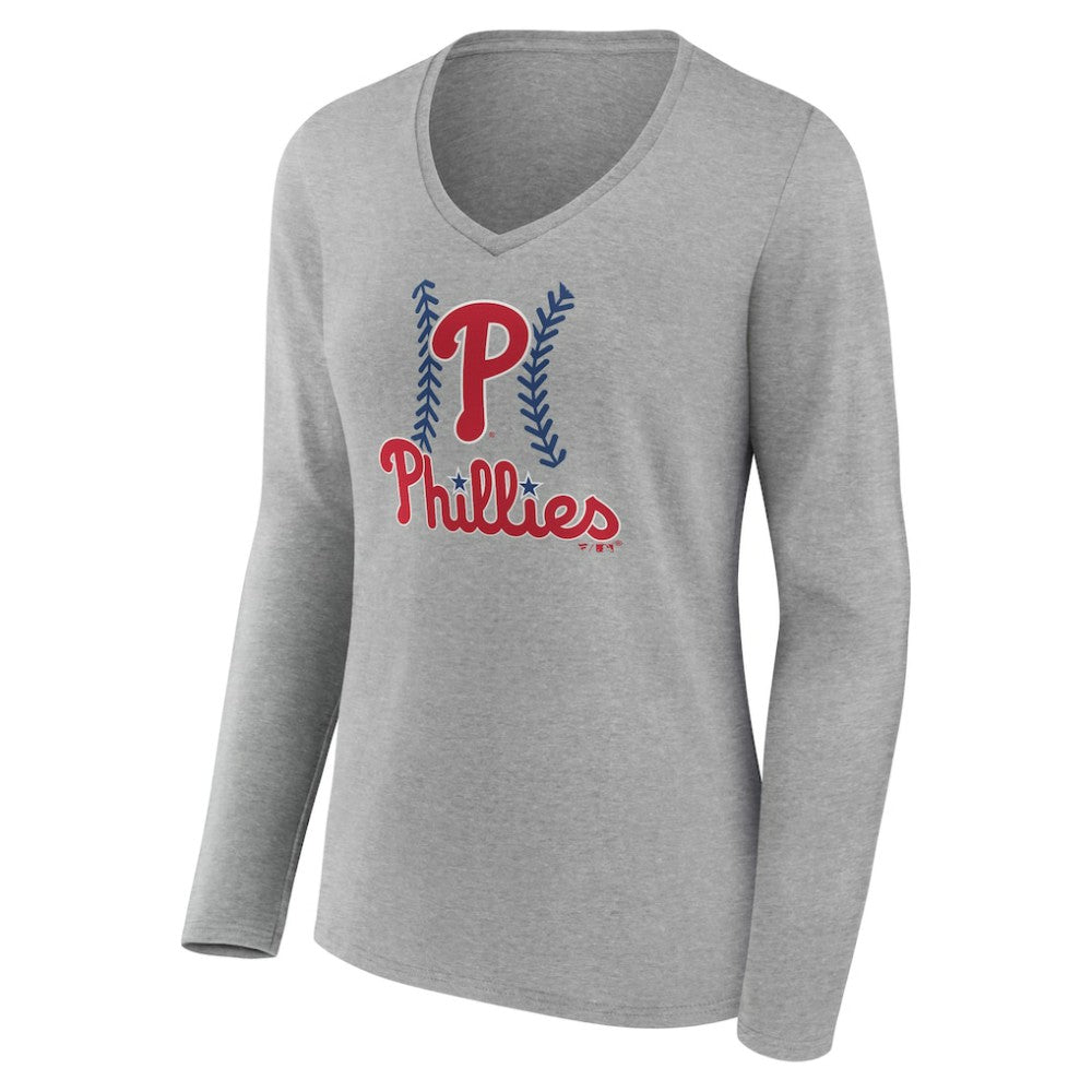Philadelphia Phillies Women's Personalized Name & Number Fastball Long Sleeve V-Neck T-Shirt - MLB T-shirts