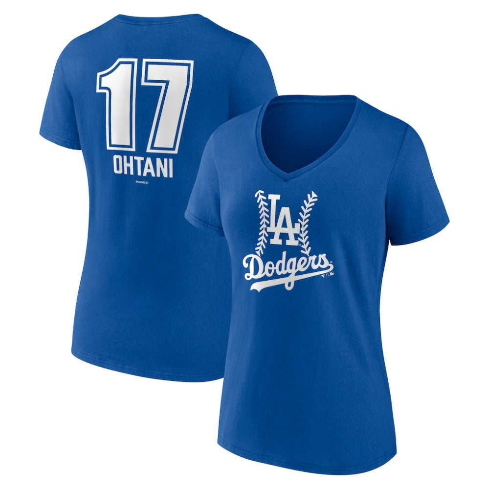 Shohei Ohtani Los Angeles Dodgers Women's Fastball Player Name & Number V-Neck T-Shirt - MLB T-shirts