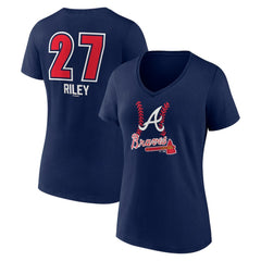 Austin Riley Atlanta Braves Women's Fastball Player Name & Number V-Neck T-Shirt - MLB T-shirts