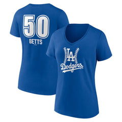 Mookie Betts Los Angeles Dodgers Women's Fastball Player Name & Number V-Neck T-Shirt - MLB T-shirts