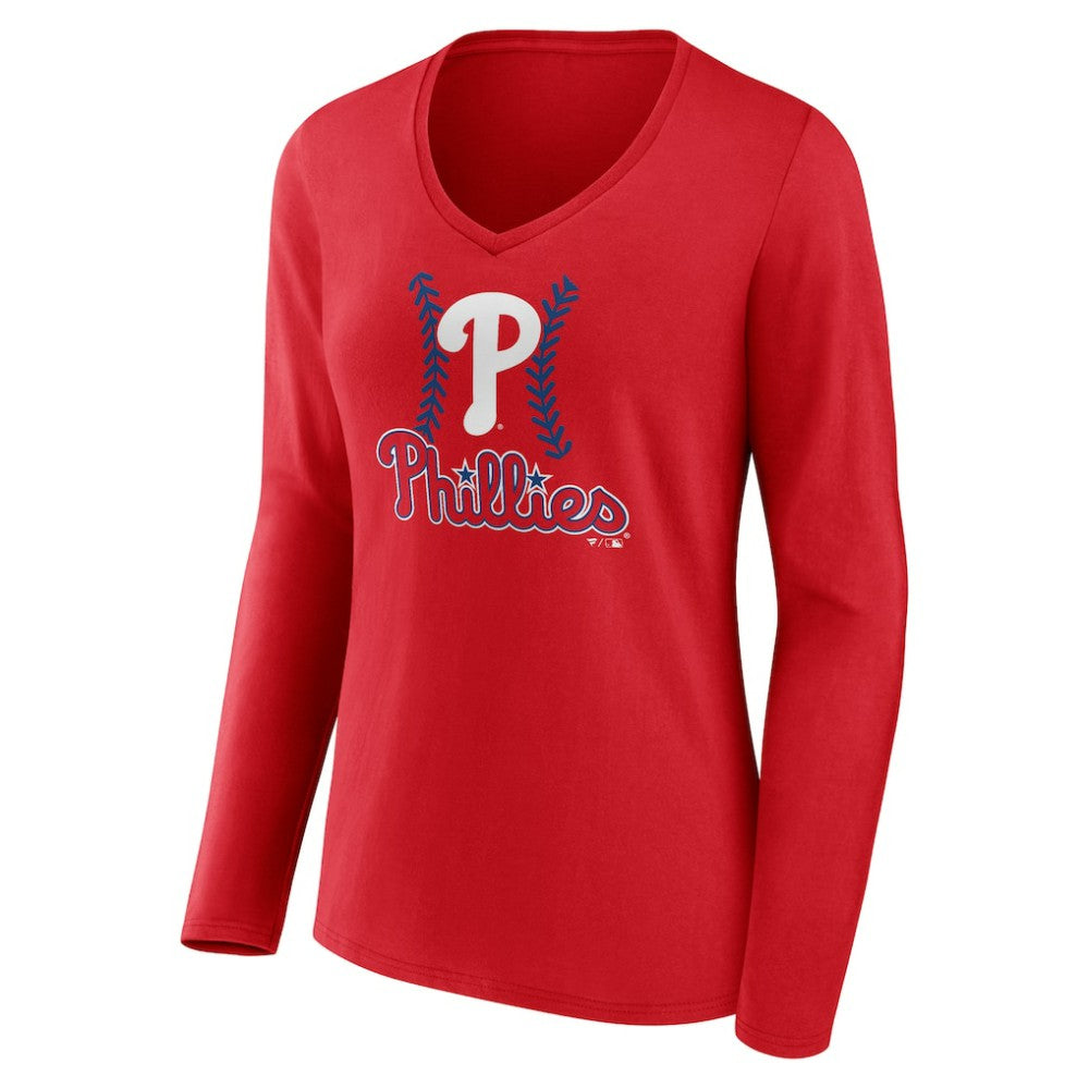 Kyle Schwarber Philadelphia Phillies Women's Fastball Player Name & Number Long Sleeve V-Neck T-Shirt - MLB T-shirts