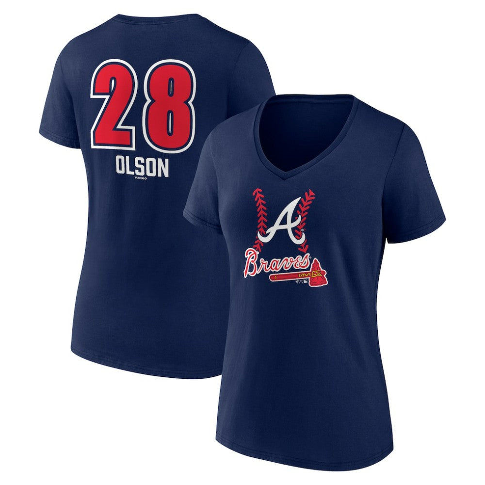 Matt Olson Atlanta Braves Women's Fastball Player Name & Number V-Neck T-Shirt - MLB T-shirts