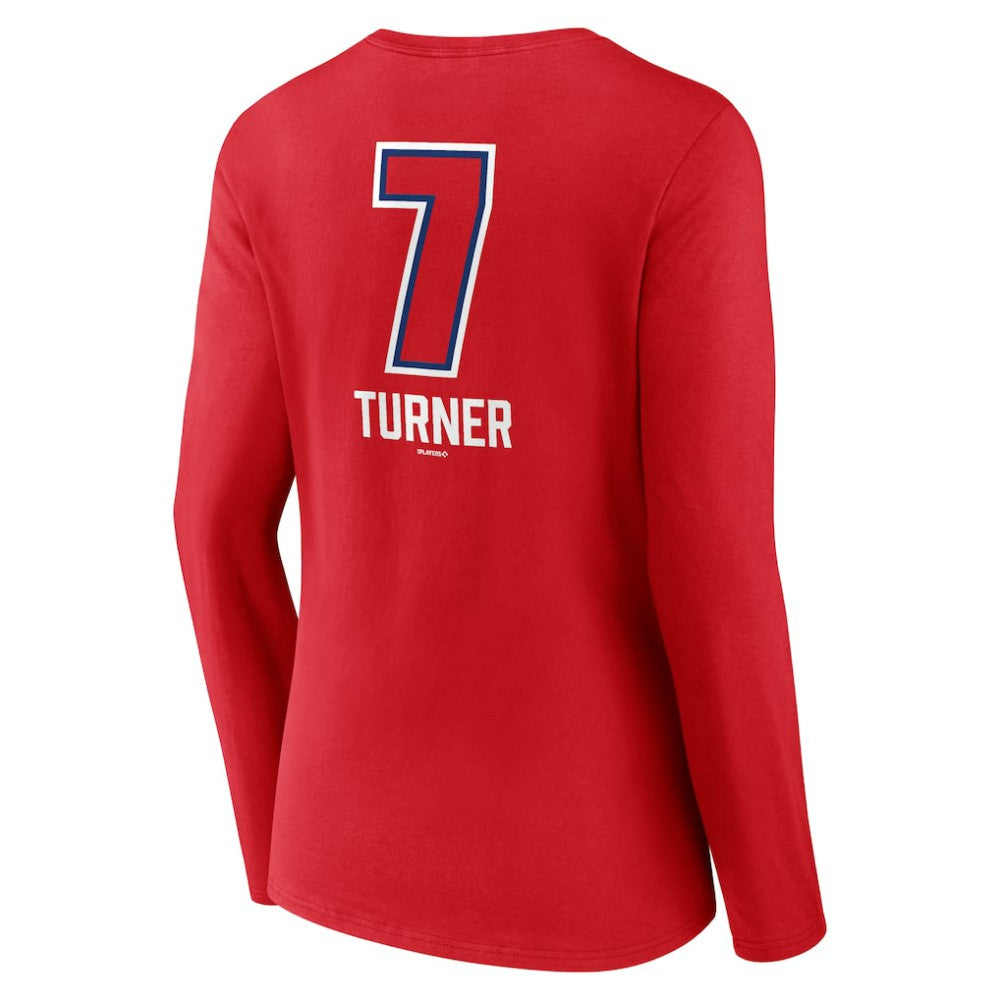Trea Turner Philadelphia Phillies Women's Fastball Player Name & Number Long Sleeve V-Neck T-Shirt - MLB T-shirts