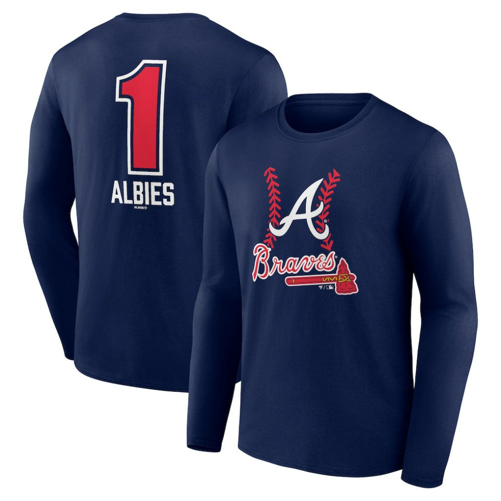 Ozzie Albies Atlanta Braves Fastball Player Name & Number Long Sleeve T-Shirt - MLB T-shirts