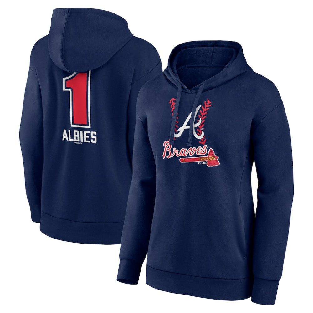Ozzie Albies Atlanta Braves Women's Fastball Player Name & Number Pullover Hoodie - MLB Hoodies