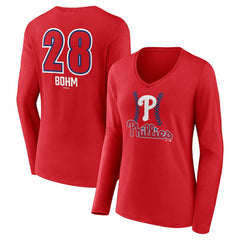 Alec Bohm Philadelphia Phillies Women's Fastball Player Name & Number Long Sleeve V-Neck T-Shirt - MLB T-shirts