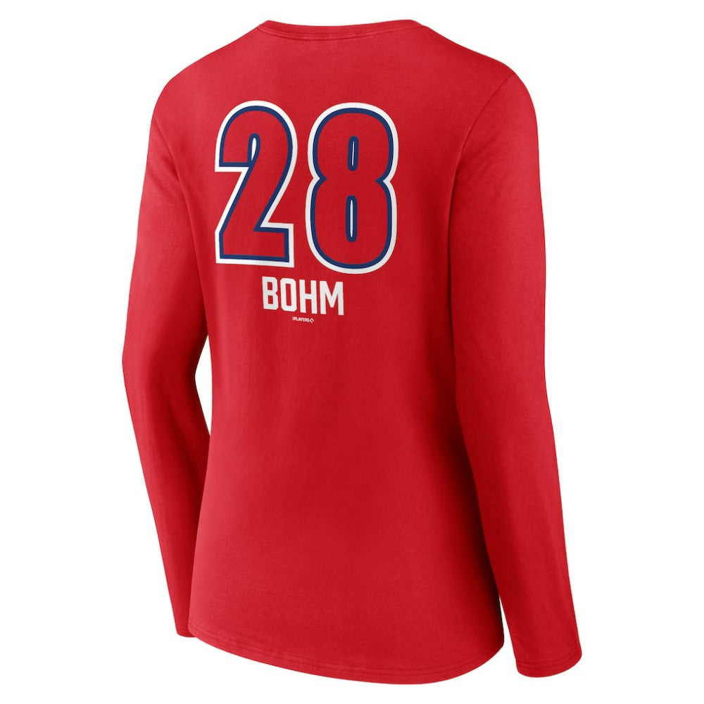Alec Bohm Philadelphia Phillies Women's Fastball Player Name & Number Long Sleeve V-Neck T-Shirt - MLB T-shirts