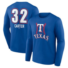 Evan Carter Texas Rangers Fastball Player Name & Number Long Sleeve T-Shirt - MLB T-shirts