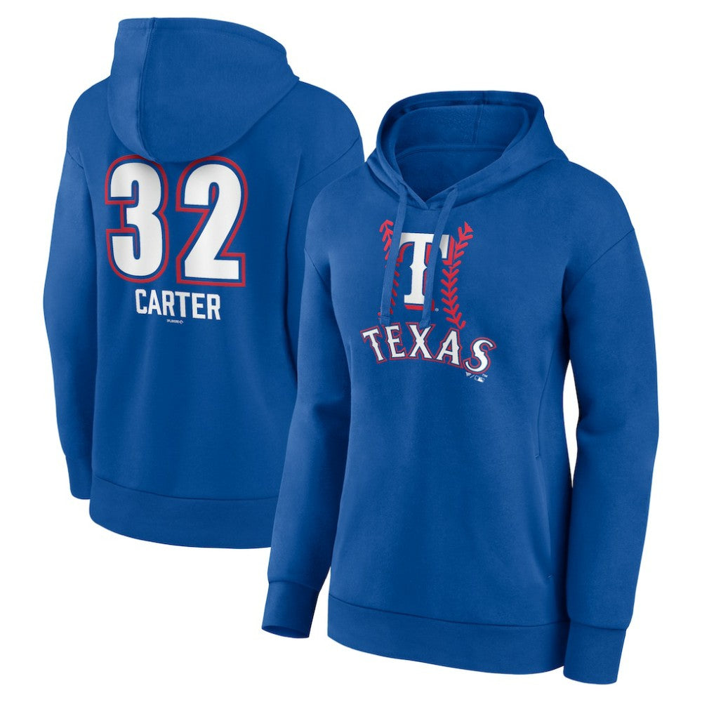 Evan Carter Texas Rangers Women's Fastball Player Name & Number Pullover Hoodie - MLB Hoodies