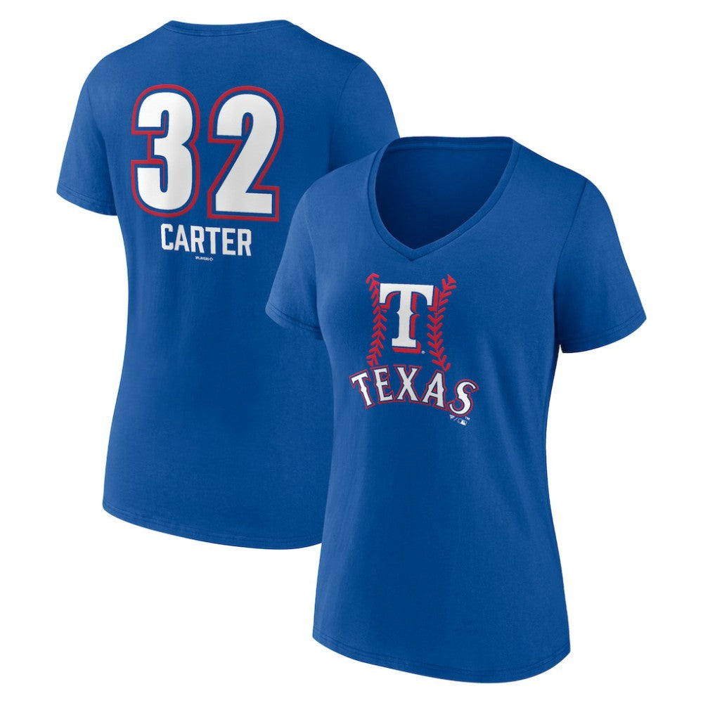 Evan Carter Texas Rangers Women's Fastball Player Name & Number V-Neck T-Shirt - MLB T-shirts