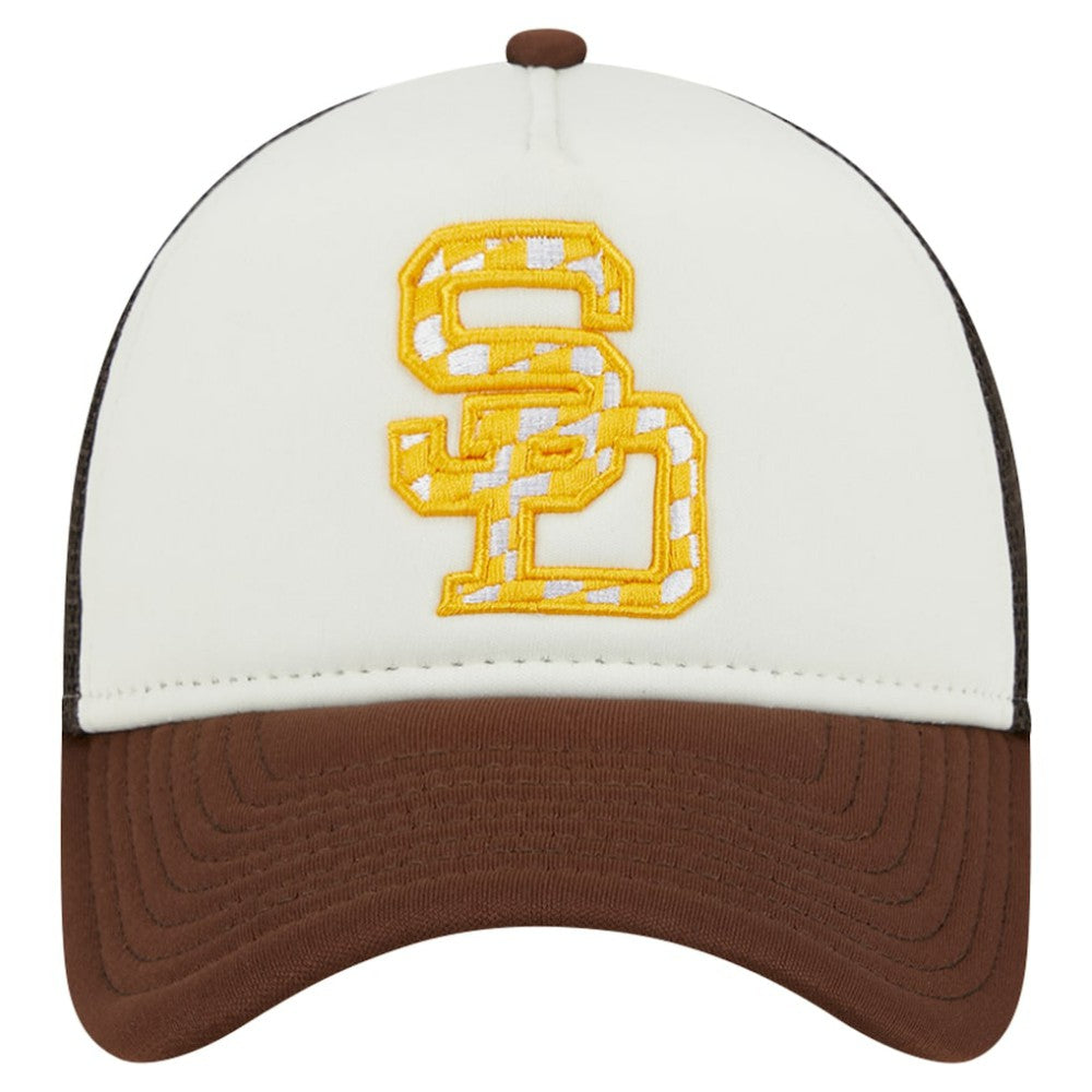 San Diego Padres New Era Checkered Flag A-Frame Trucker 9FORTY Adjustable Hat - MLB Hats