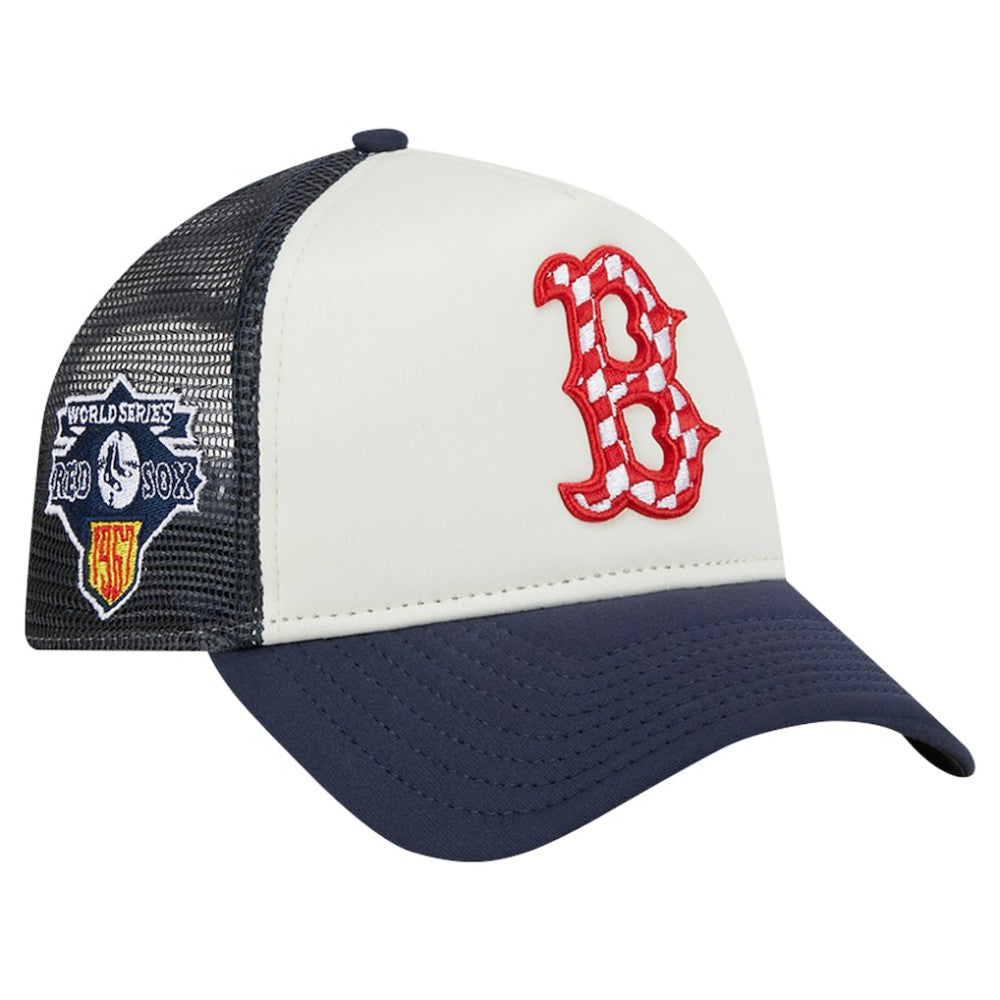 Boston Red Sox New Era Checkered Flag A-Frame Trucker 9FORTY Adjustable Hat - MLB Hats