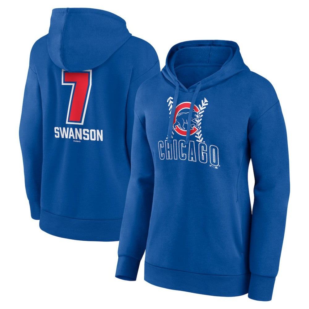 Dansby Swanson Chicago Cubs Women's Fastball Player Name & Number Pullover Hoodie - MLB Hoodies