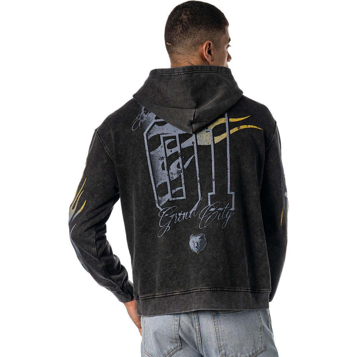 Black Memphis Grizzlies The Wild Collective Unisex Acid Wash Flame Pullover Hoodie | NBA