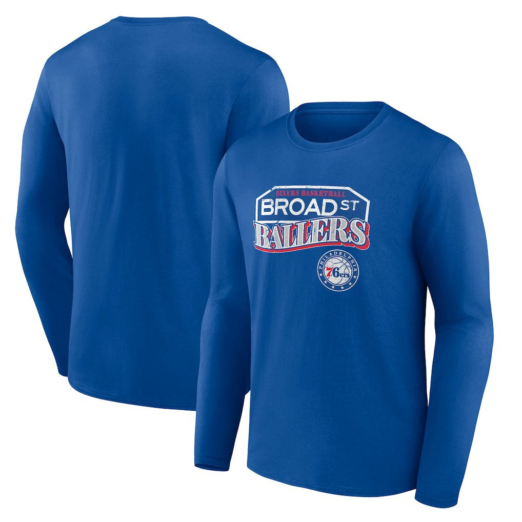 Royal Philadelphia 76ers Pick & Roll Coverage Long Sleeve T-Shirt | NBA