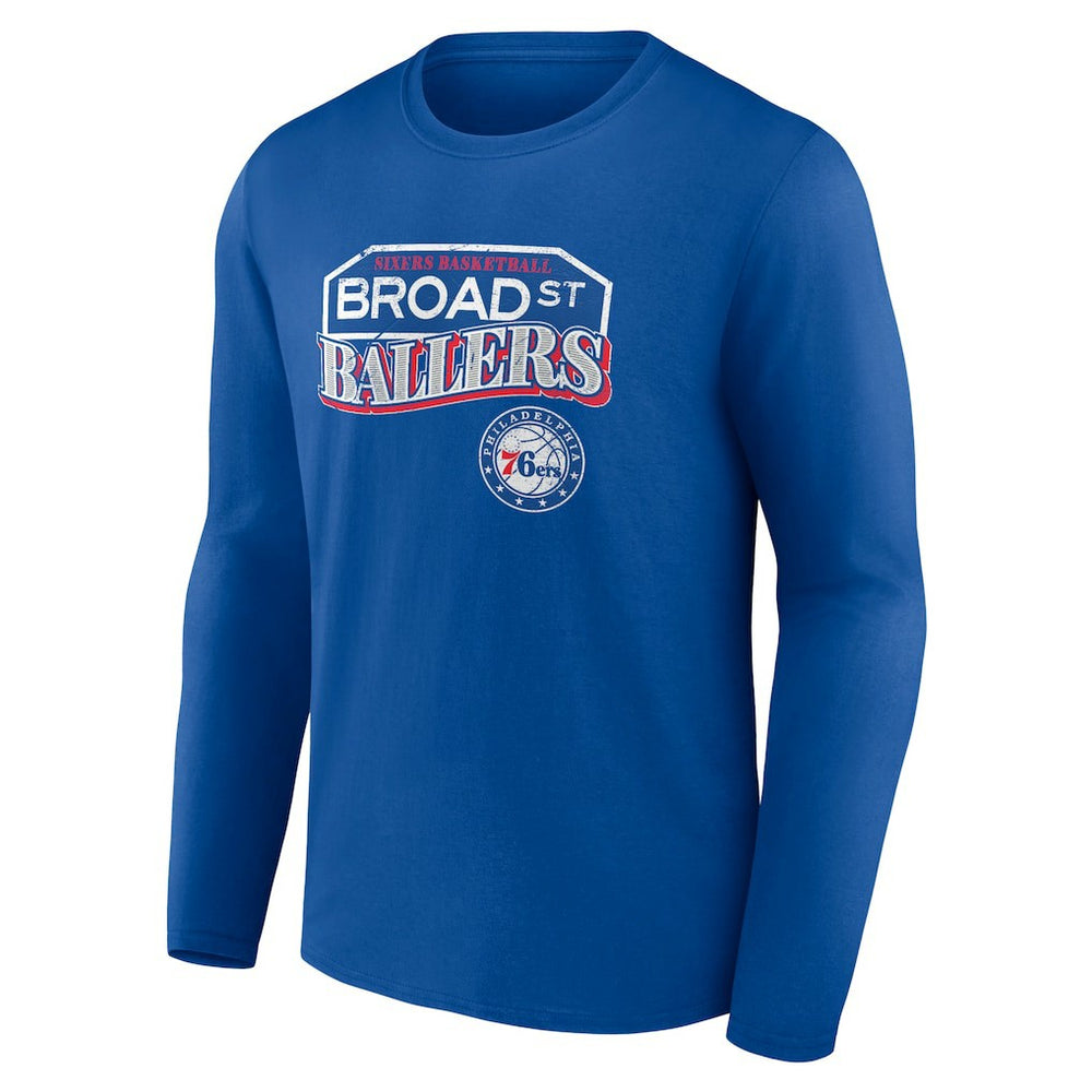Royal Philadelphia 76ers Pick & Roll Coverage Long Sleeve T-Shirt | NBA
