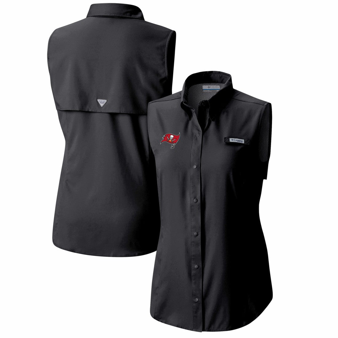 Tampa Bay Buccaneers Women's PFG Tamiami Omni-Shade Sleeveless Button-Up Shirt | NFL Outlet