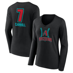 Corbin Carroll Arizona Diamondbacks Women's Name & Number Fastball V-Neck Long Sleeve T-Shirt - MLB T-shirts