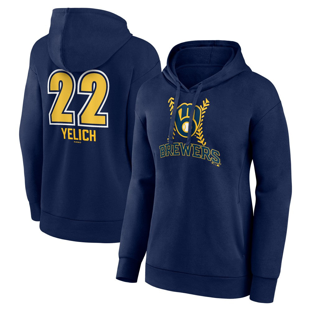 Christian Yelich Milwaukee Brewers Women's Name & Number Fastball Pullover Hoodie - MLB Hoodies