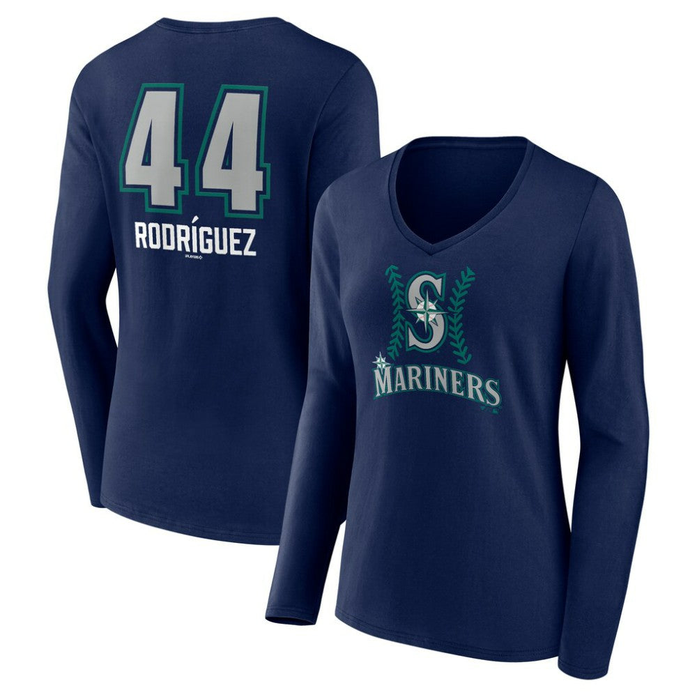 Julio Rodríguez Seattle Mariners Women's Name & Number Fastball V-Neck Long Sleeve T-Shirt - MLB T-shirts