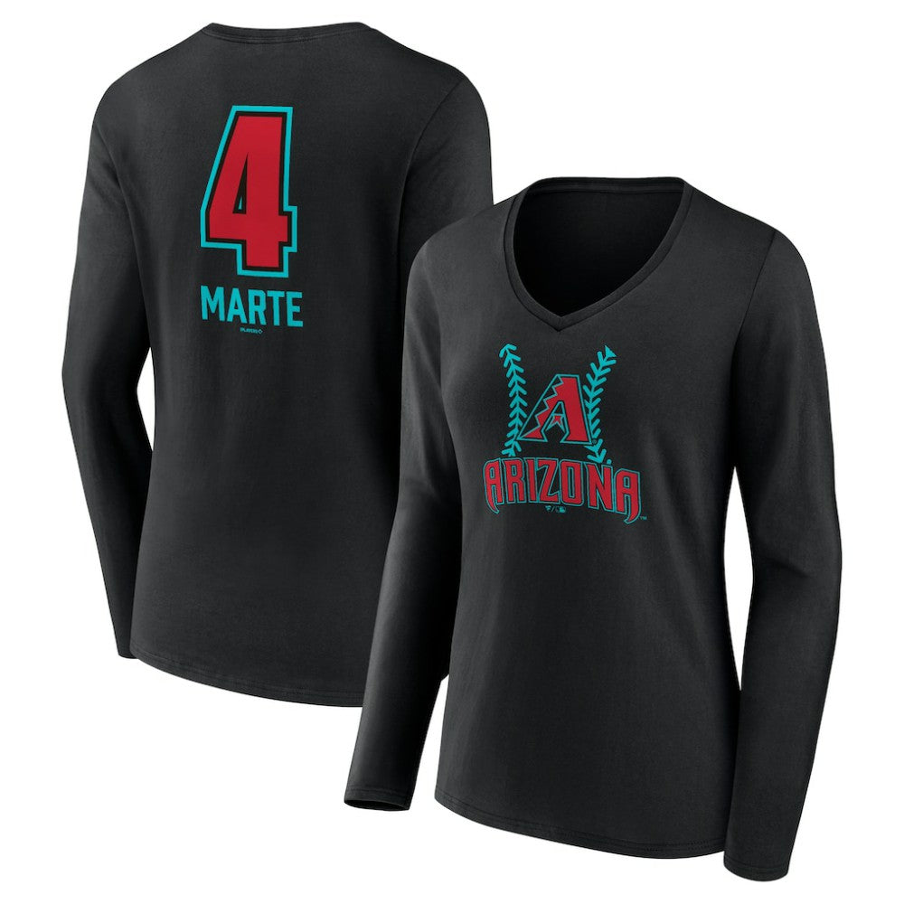 Ketel Marte Arizona Diamondbacks Women's Name & Number Fastball V-Neck Long Sleeve T-Shirt - MLB T-shirts