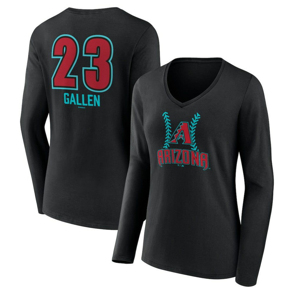 Zac Gallen Arizona Diamondbacks Women's Name & Number Fastball V-Neck Long Sleeve T-Shirt - MLB T-shirts