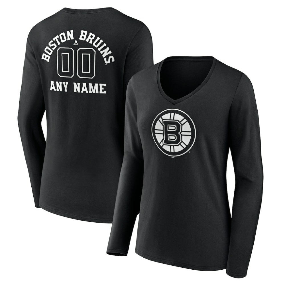 Boston Bruins Women's Personalized Name & Number Monochrome Long Sleeve V-Neck T-Shirt -  NHL T-shirts
