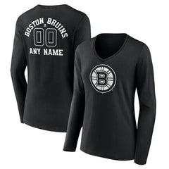 Boston Bruins Women's Personalized Name & Number Monochrome Long Sleeve V-Neck T-Shirt -  NHL T-shirts