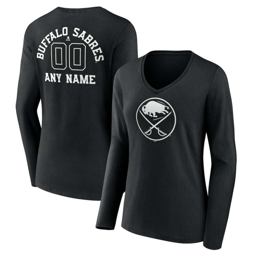 Buffalo Sabres Women's Personalized Name & Number Monochrome Long Sleeve V-Neck T-Shirt -  NHL T-shirts