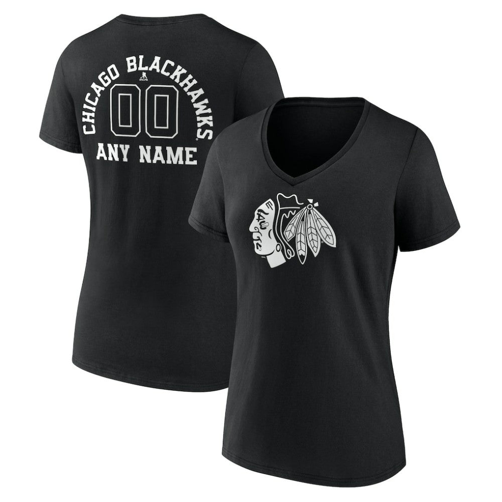 Chicago Blackhawks Women's Personalized Name & Number Monochrome V-Neck T-Shirt -  NHL T-shirts