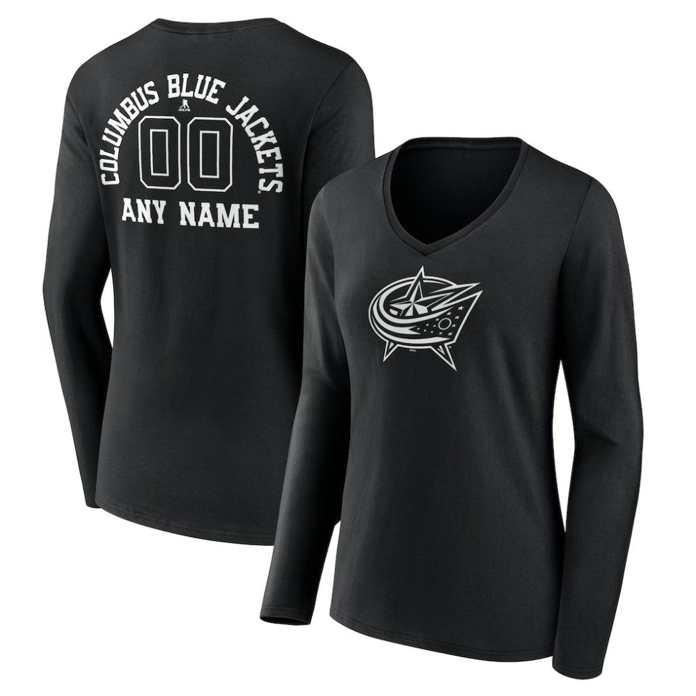 Columbus Blue Jackets Women's Personalized Name & Number Monochrome Long Sleeve V-Neck T-Shirt -  NHL T-shirts