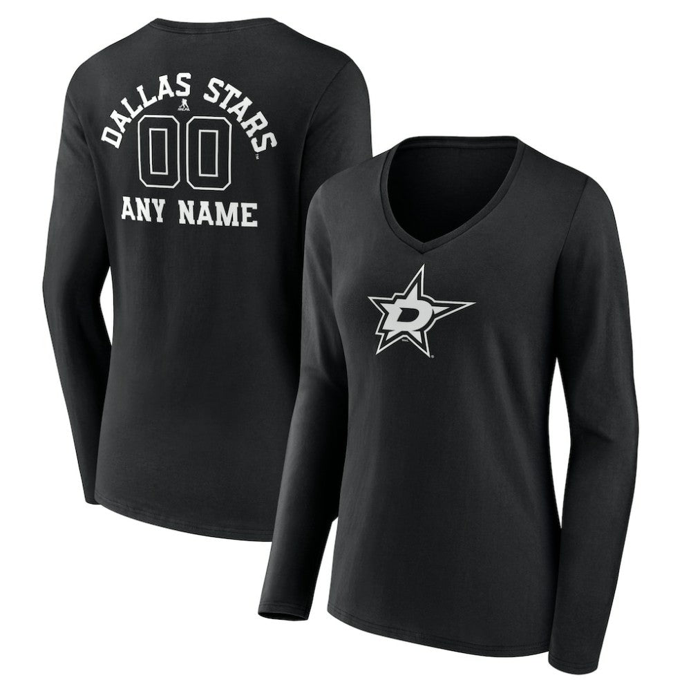 Dallas Stars Women's Personalized Name & Number Monochrome Long Sleeve V-Neck T-Shirt -  NHL T-shirts