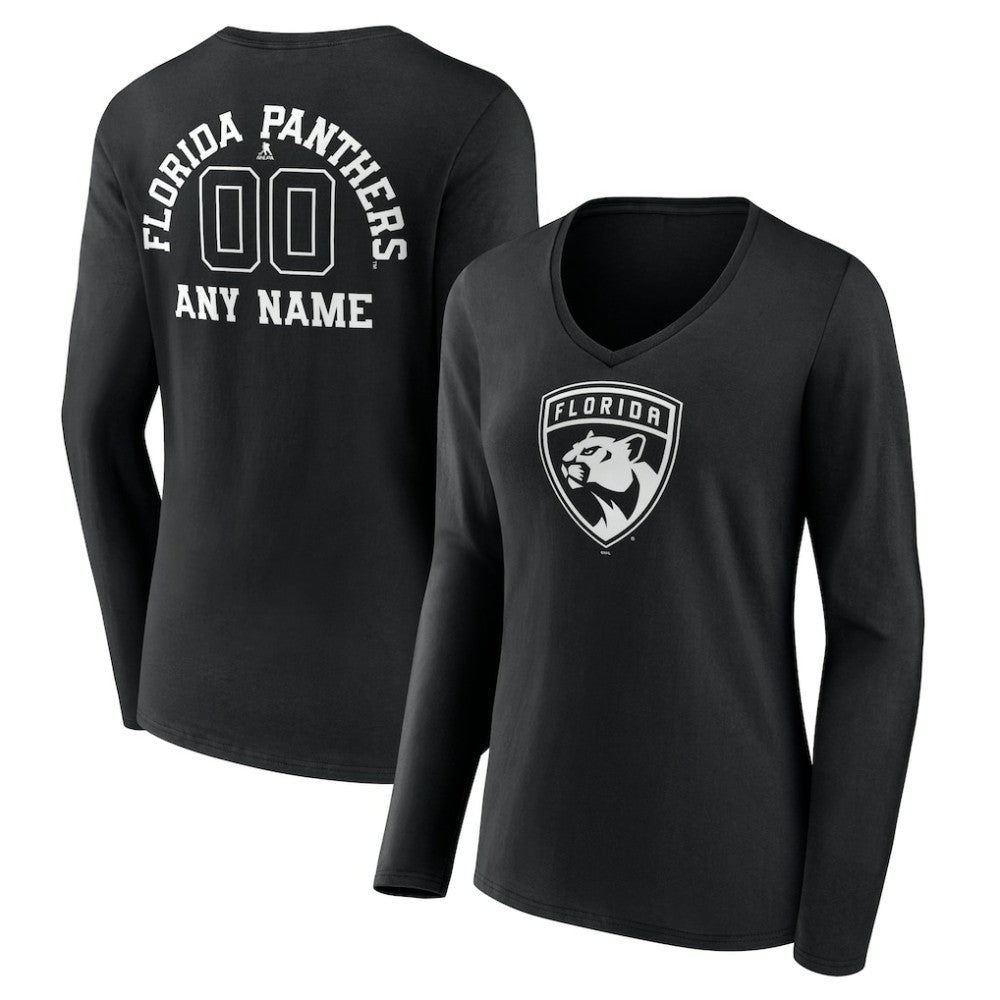 Florida Panthers Women's Personalized Name & Number Monochrome Long Sleeve V-Neck T-Shirt -  NHL T-shirts