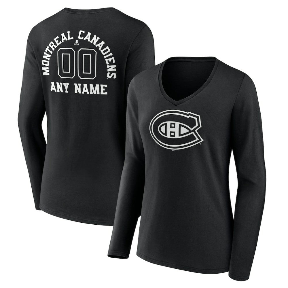 Montreal Canadiens Women's Personalized Name & Number Monochrome Long Sleeve V-Neck T-Shirt -  NHL T-shirts