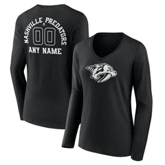 Nashville Predators Women's Personalized Name & Number Monochrome Long Sleeve V-Neck T-Shirt -  NHL T-shirts