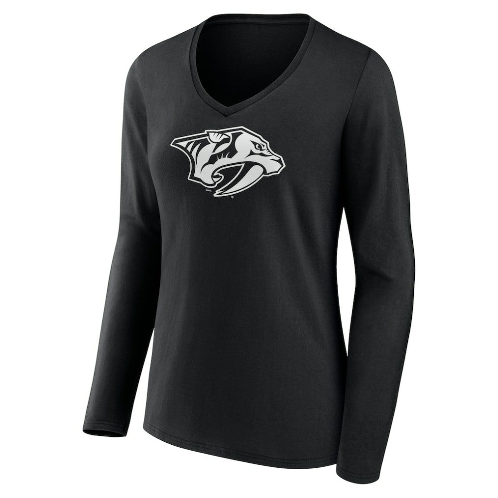 Nashville Predators Women's Personalized Name & Number Monochrome Long Sleeve V-Neck T-Shirt -  NHL T-shirts