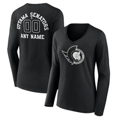 Ottawa Senators Women's Personalized Name & Number Monochrome Long Sleeve V-Neck T-Shirt -  NHL T-shirts