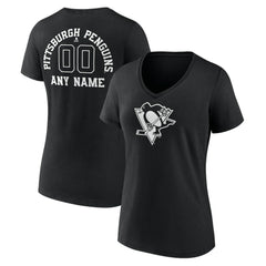 Pittsburgh Penguins Women's Personalized Name & Number Monochrome V-Neck T-Shirt -  NHL T-shirts