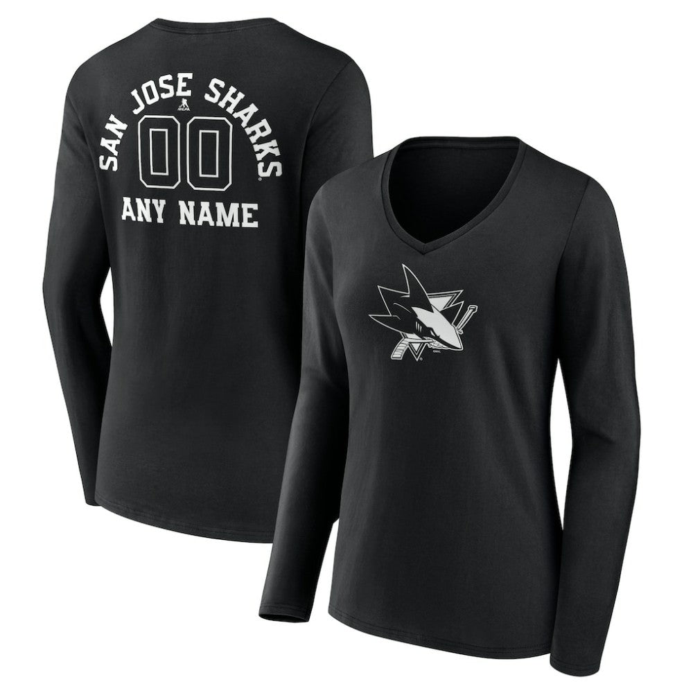 San Jose Sharks Women's Personalized Name & Number Monochrome Long Sleeve V-Neck T-Shirt -  NHL T-shirts