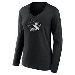 San Jose Sharks Women's Personalized Name & Number Monochrome Long Sleeve V-Neck T-Shirt -  NHL T-shirts