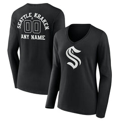 Seattle Kraken Women's Personalized Name & Number Monochrome Long Sleeve V-Neck T-Shirt -  NHL T-shirts