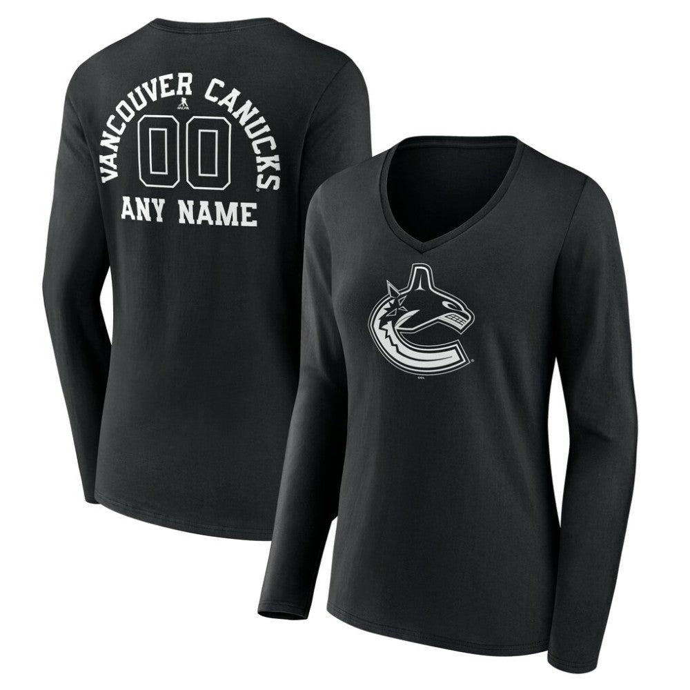 Vancouver Canucks Women's Personalized Name & Number Monochrome Long Sleeve V-Neck T-Shirt -  NHL T-shirts