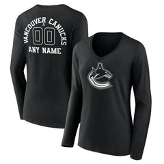 Vancouver Canucks Women's Personalized Name & Number Monochrome Long Sleeve V-Neck T-Shirt -  NHL T-shirts