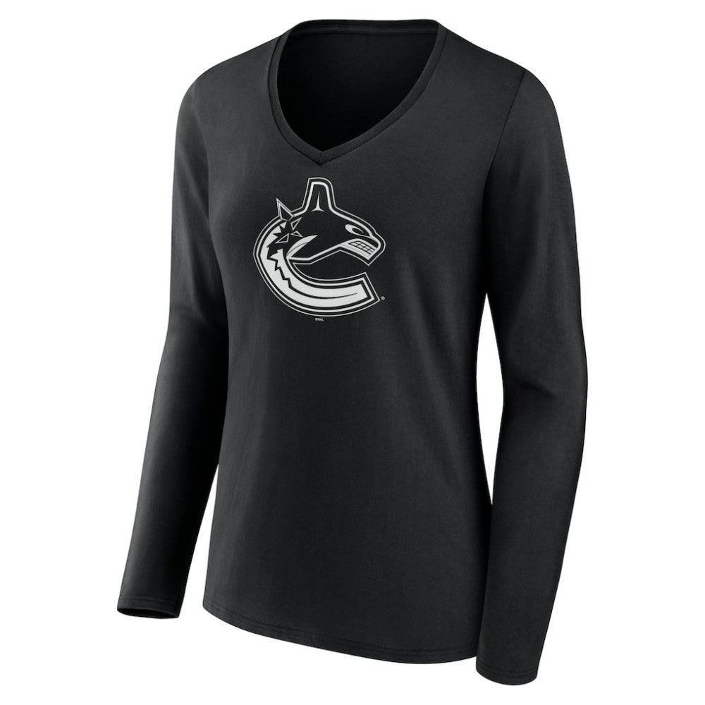 Vancouver Canucks Women's Personalized Name & Number Monochrome Long Sleeve V-Neck T-Shirt -  NHL T-shirts