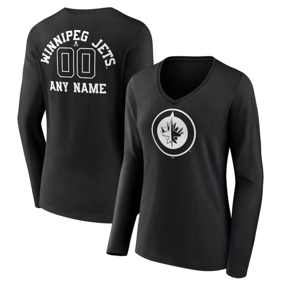 Winnipeg Jets Women's Personalized Name & Number Monochrome Long Sleeve V-Neck T-Shirt -  NHL T-shirts
