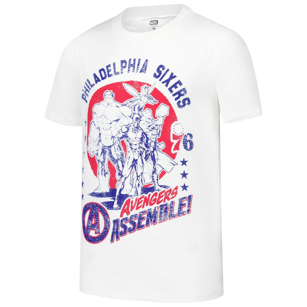 White Philadelphia 76ers Youth NBA x Marvel Avengers Squad T-Shirt | NBA